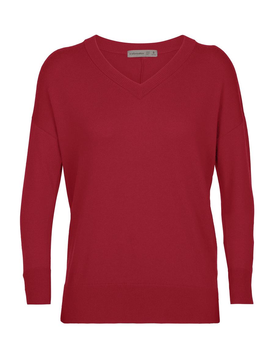 Cherry Icebreaker Merino Shearer V Neck Women's Sweaters | AU 1628MQZA